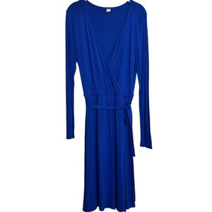 Old Navy Womens Faux Wrap Midi Dress Medium Blue Long Sleeve Knit
